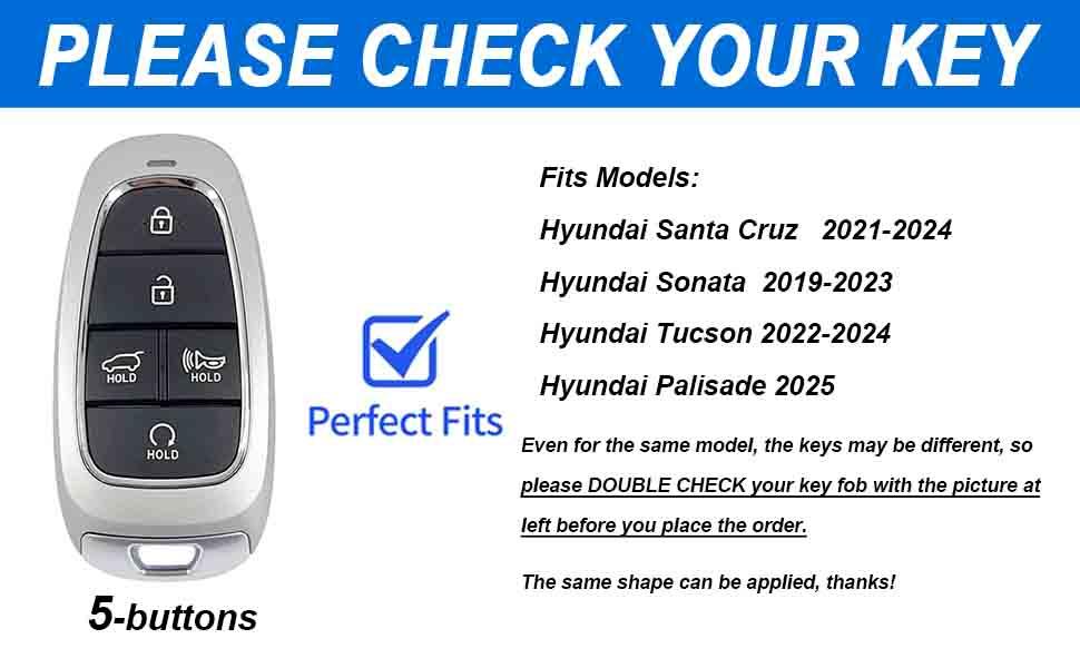 for Hyundai Key Fob Cover with Keychain, Premium TPU Key Case Shell for 2024 2023 2022 Hyundai Sonata, Tucson, Santa Cruz, Remote Smart Car Key Fob Protector（5 Buttons Black）