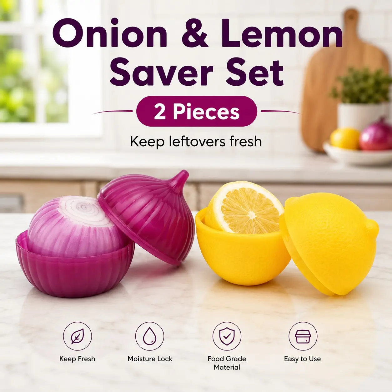 Creative Lemon Onion Shape Food Storage Containers, 2-Pack Refrigerator Sealable Boxes, Extend Freshness, Kitchen Organization