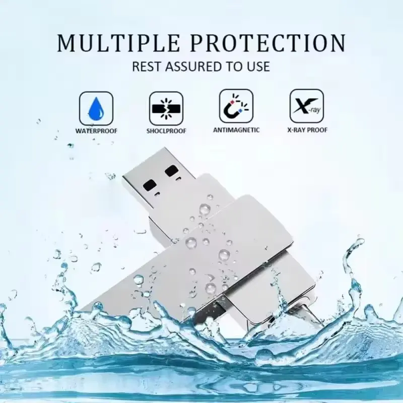 Waterproof Metal USB 3.2 Flash Drive, Portable Pendrive Memory Stick for Travel Office Data Storage, Multiple Capacity Black Silver