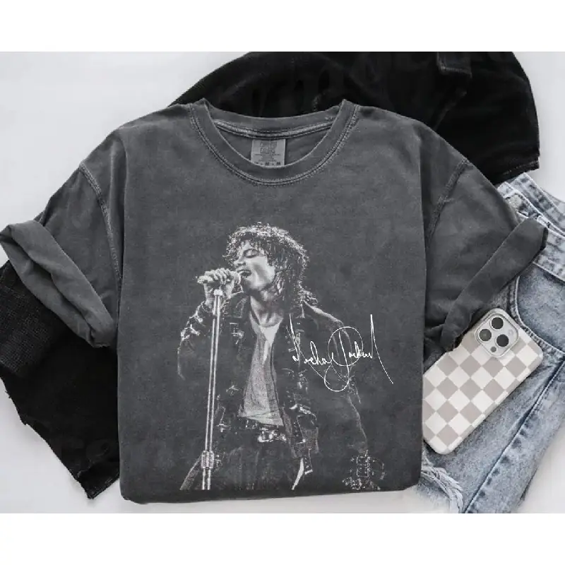 Michael Jackson Vintage 90s Styles Sports Top, Denim Jackets & Cargo Pants Matching Prints Sport & Outdoor Clothing, Shortsleeve, Fabric, Basic, Casual, Fit, Round Neck, Sporty Chic, Casual Wear