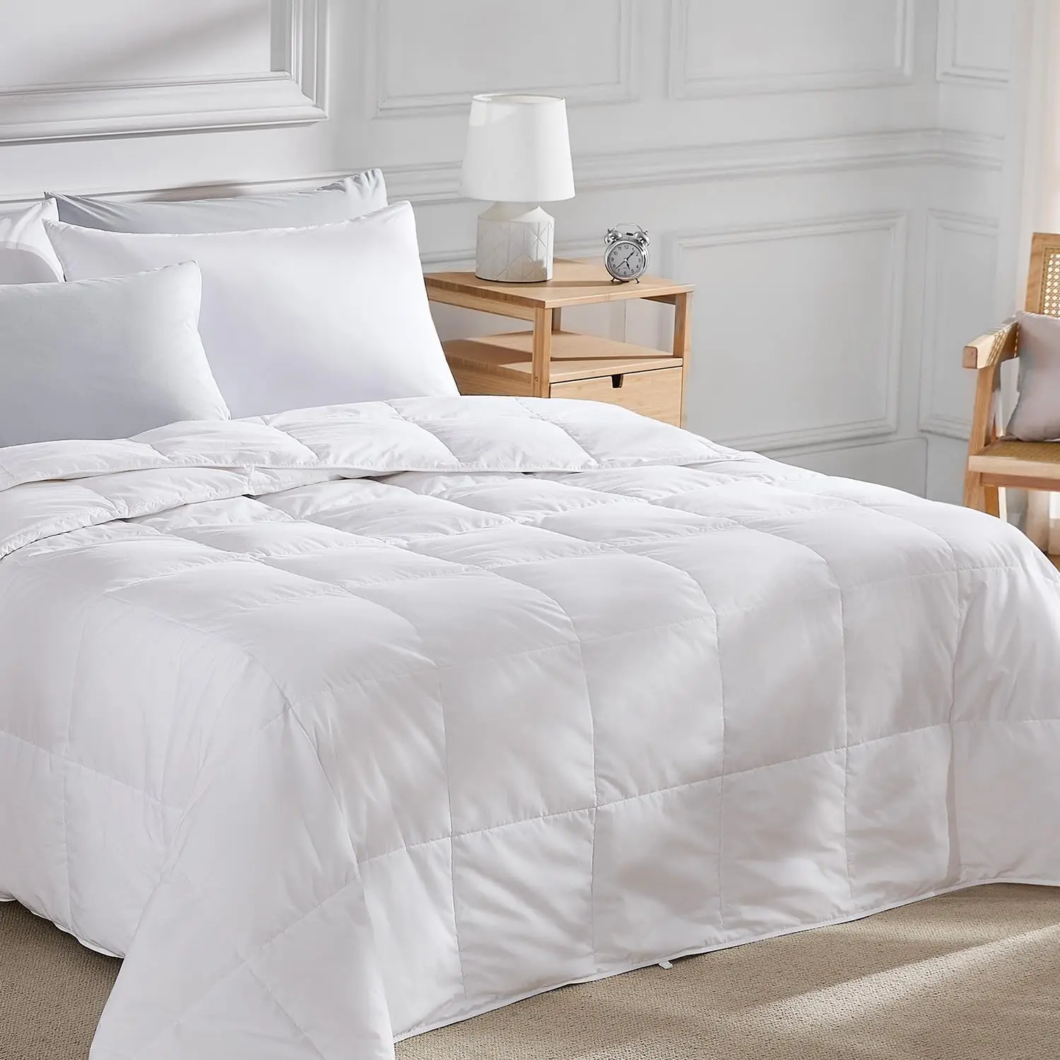 Lightweight Goose  Down Fiber Comforters  Size, Summer Duvet Insert, Ultra Soft, Breathable, Hotel Luxury Bedding Comforter with 8 Tabs, White, 90 x 90 inches