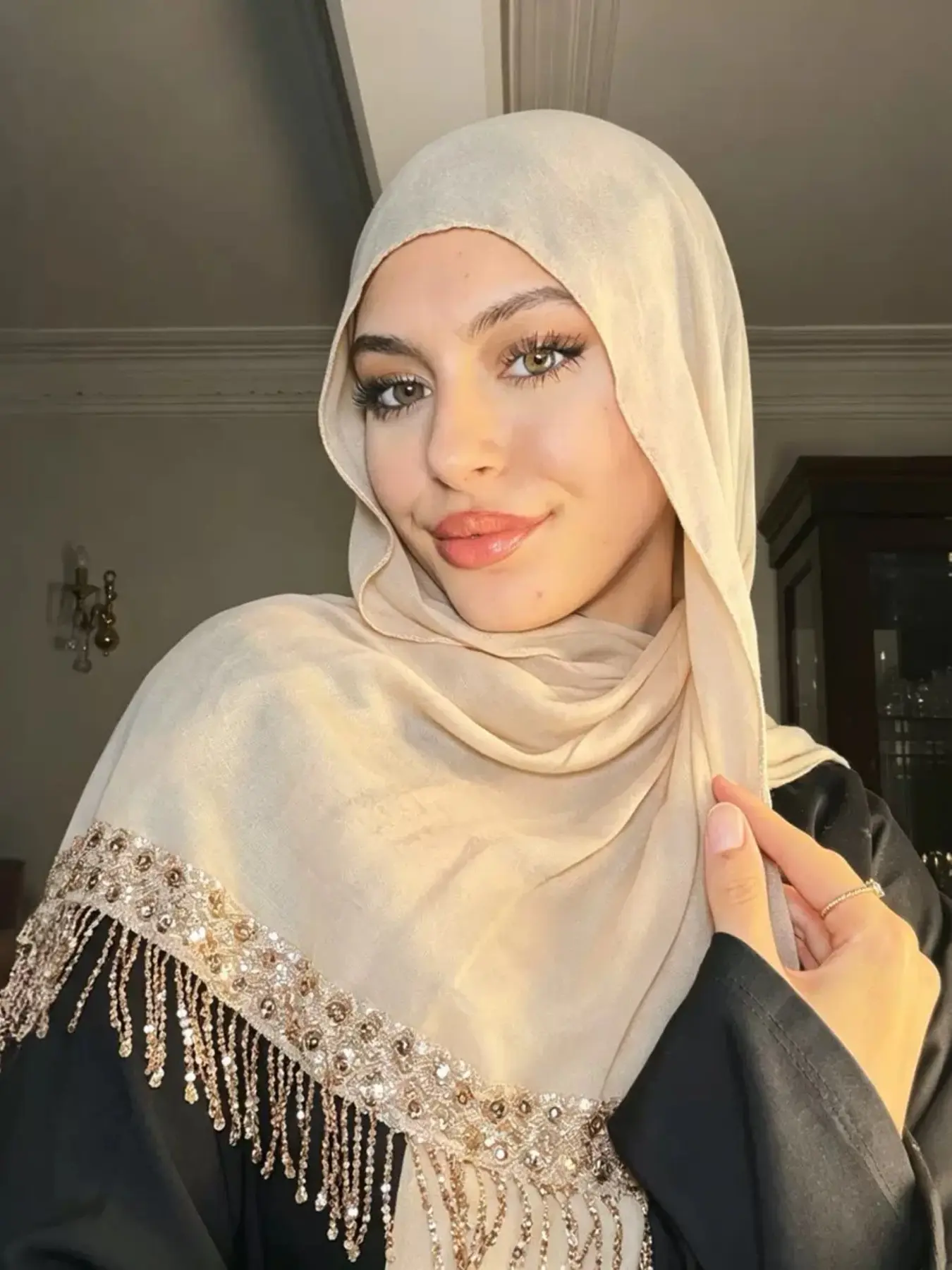 Luxury Sequin Fringe Chiffon Long Scarf, Multiple Colors Available, Elegant Versatile Headscarf, Tignon Scarf, Perfect for Parties and Events