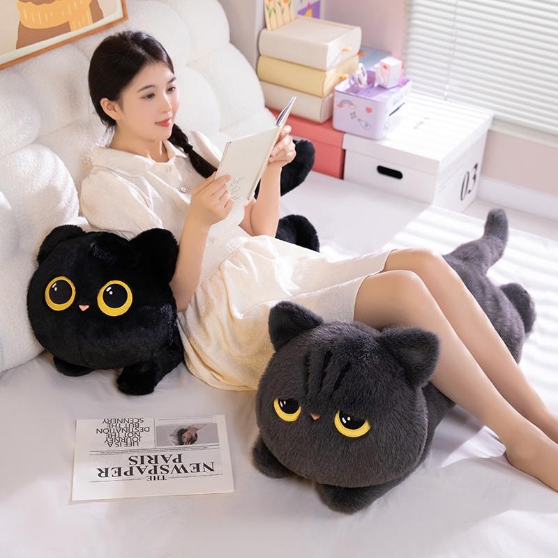 50-90cm Cute Black Cat Plush Toy Doll Kawaii Big Cuddly Pillow Cushion Ins Black Cat Plush Toy Doll For Boy Girl Brithday Gifts