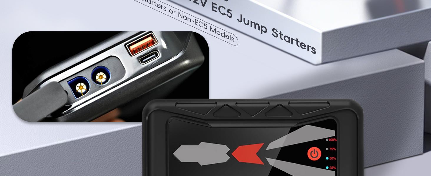 EC5 Smart Jump Starter Clamps, Heavy Duty Replacement Alligator Clips for 12V Portable Car Battery Booster, Universal for SUV/Truck/RV (LCD Screen)