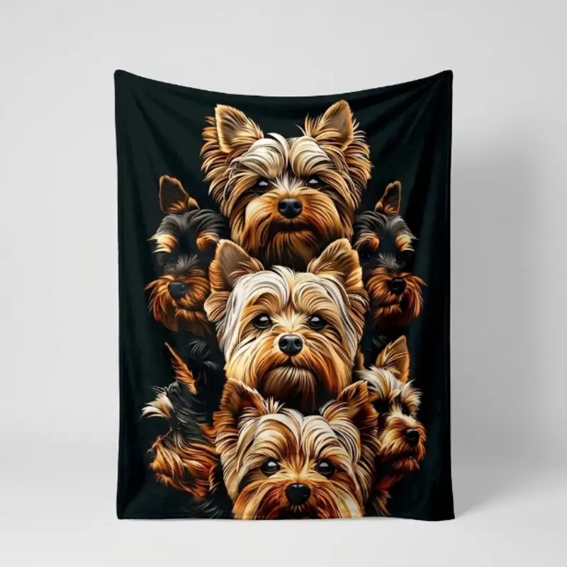 1PC Yorkshire Terrier Dog Pattern Flannel Blanket – Soft, All-Season, Perfect for Car Naps, Vehicle Interior, Great Gift for Dog Lovers and Pet Owners