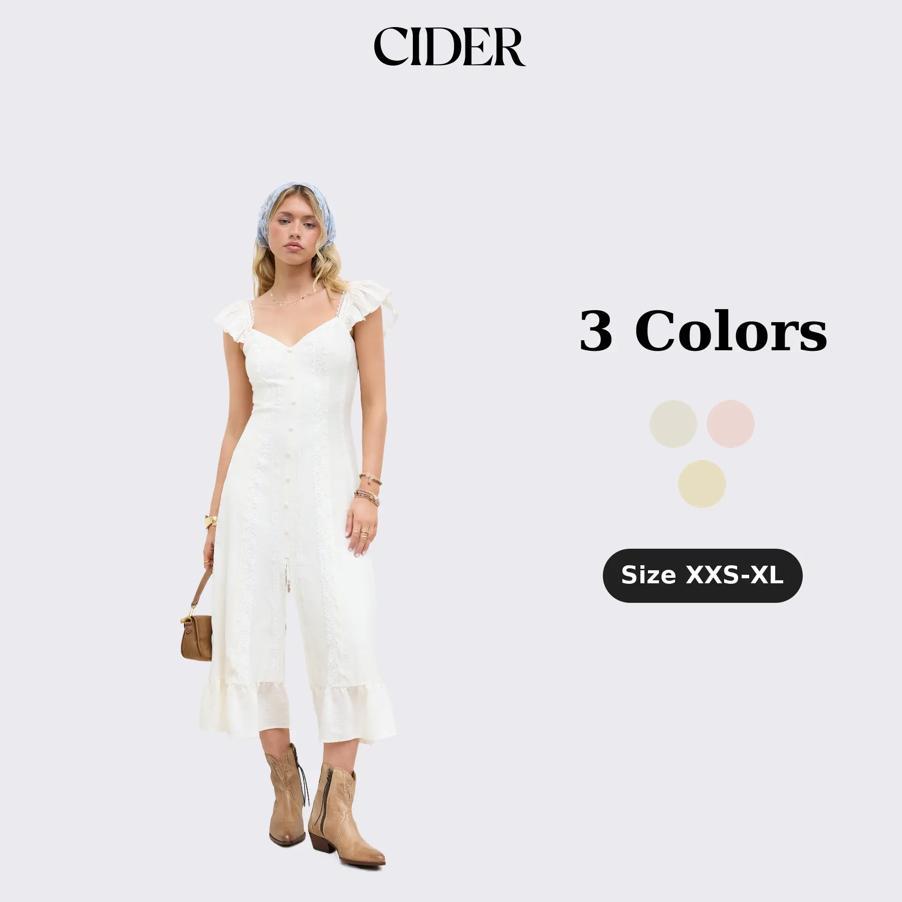 Cider Sweetheart Neckline Applique Split Ruffle Hem Midi Dress