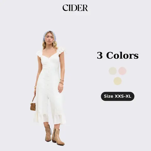 Cider Sweetheart Neckline Applique Split Ruffle Hem Midi Dress