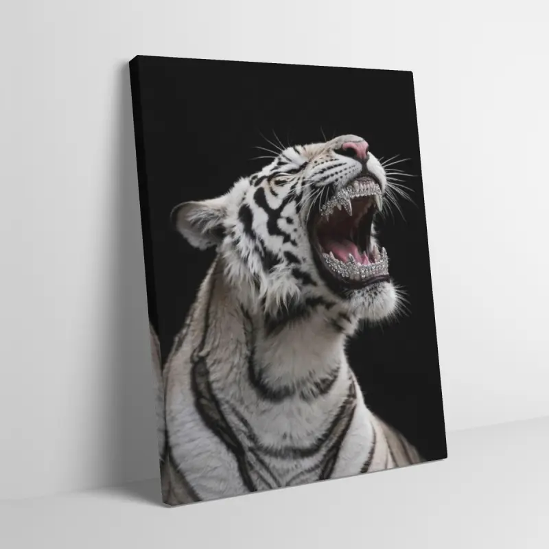 Roaring White Tiger Portrait Dark Animal Poster Canvas Print Adult Fans Mid-century Modern Black Flash manga wall Decor Y2k y3k 2000s 1980S Cinematic Cool Guys Gift Poster for Teen Boys Bedroom Den