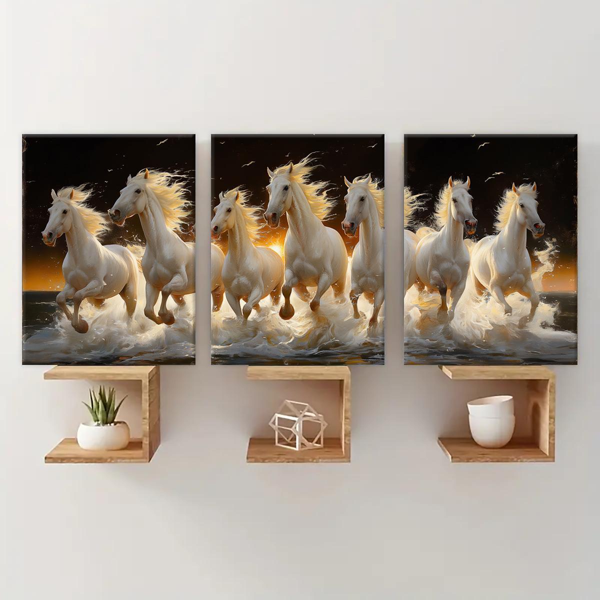 Wooden Framed Horse Canvas Pattern Painting, 3 Counts/set Modern Art Design Animal Pattern Wall Art, Wall Decor for Home Living Room Bedroom Office