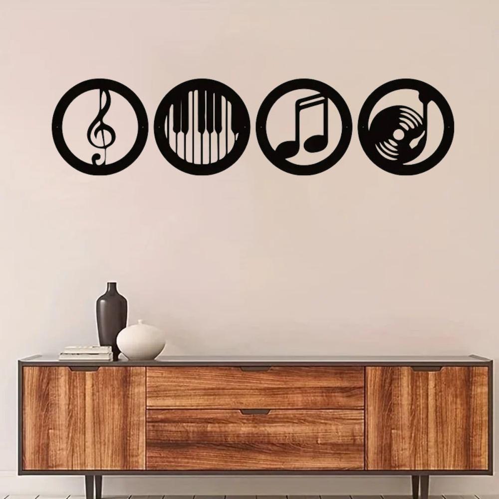 Music Note Design Wall Decor, 4 Counts/set Metal Wall Art, Wall Hanging Decor for Home Living Room Bedroom KTV, Hangable