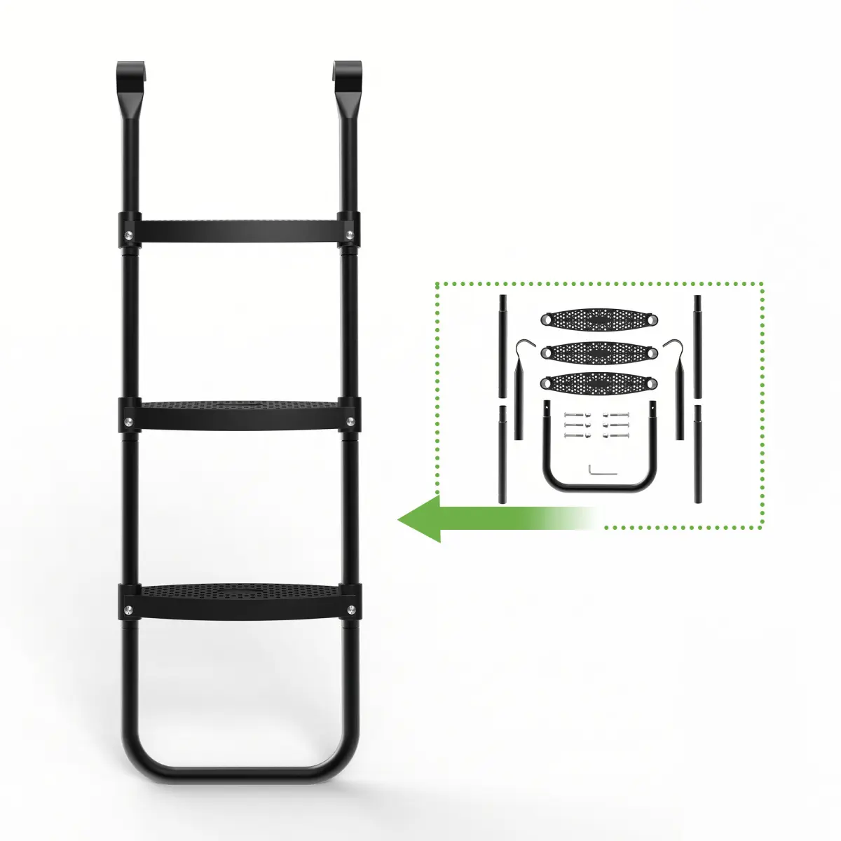Heavy-Duty Trampoline Step Ladder, Functional Double-Coated Steel with Stable U-Shaped Base, Wide Anti-Slip Honeycomb Pedals for Outdoor Trampolines