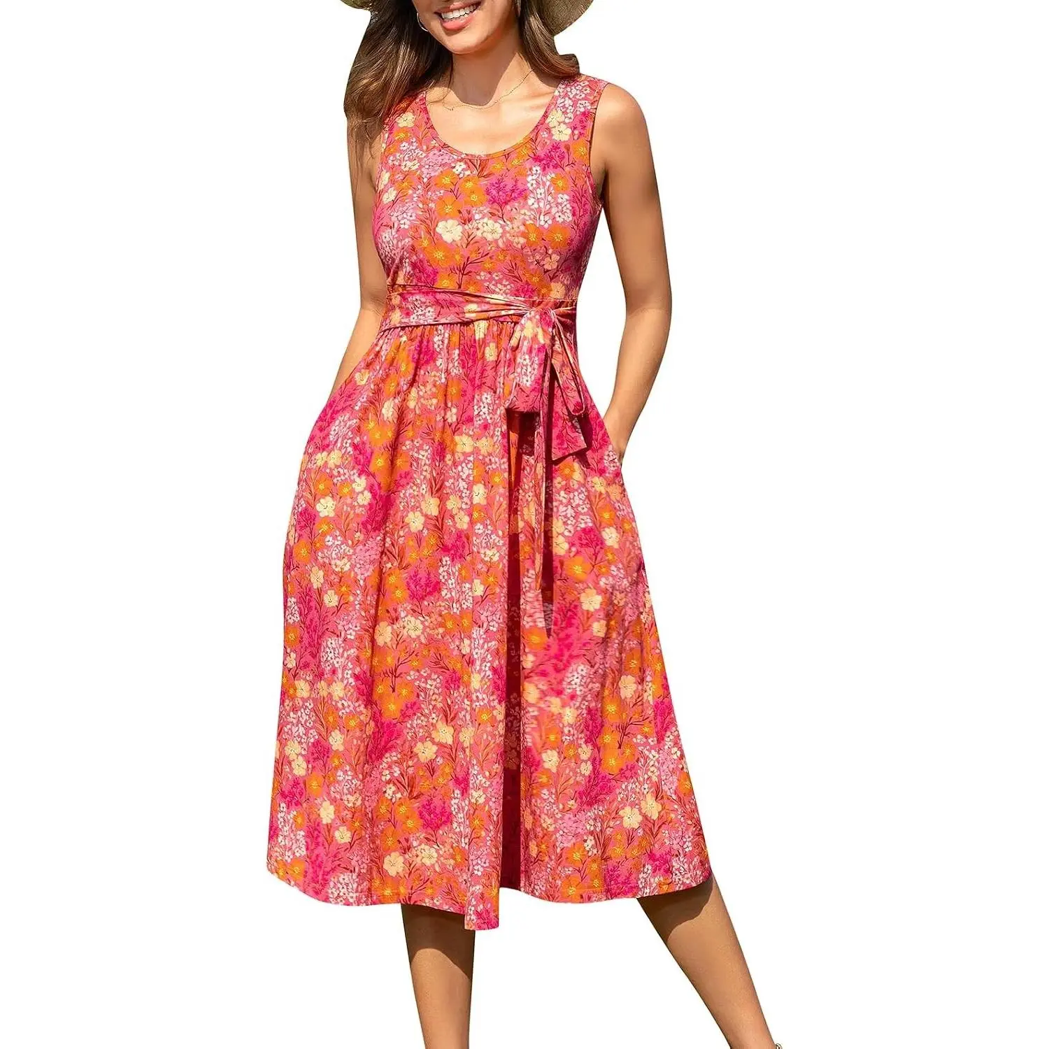 Women's Nursing Dresses Breastfeeding Comfortable Cotton Midi Breastfeeding Dress with Pockets