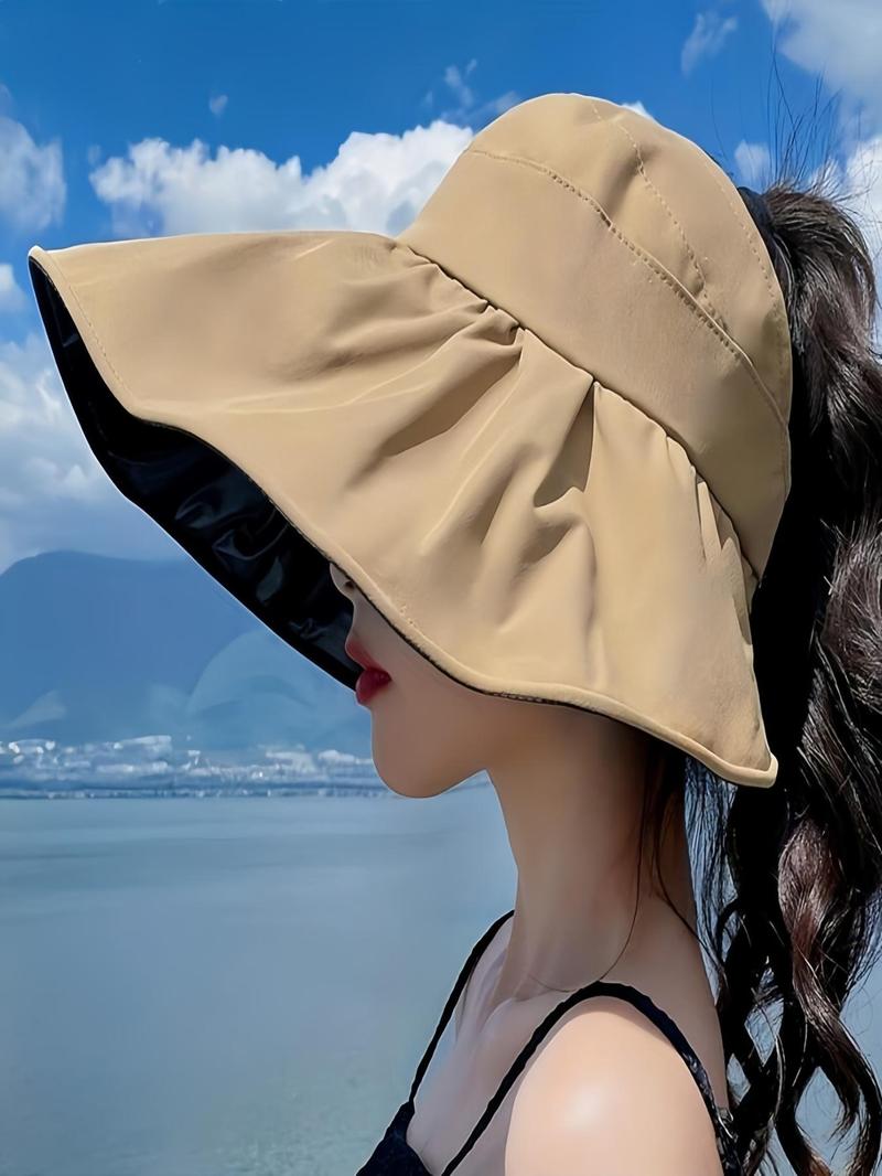 Women's Sun Protection Foldable Sun Hat, Casual Outdoor Travel Hat for Women & Girls, Fashion Accessories for Daily Wear, Sunhat