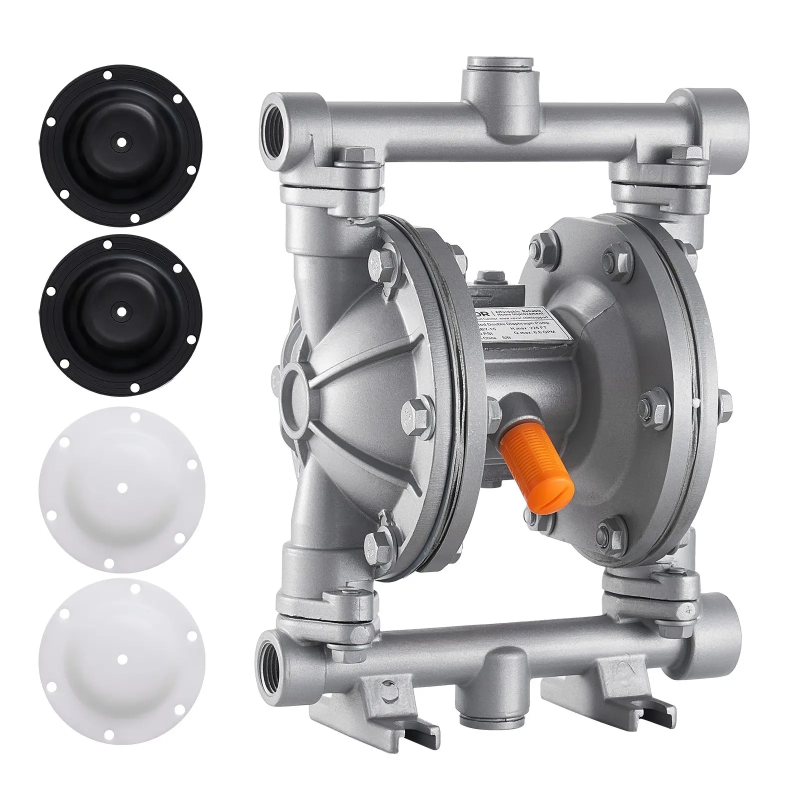 VEVOR Air Operated Double Diaphragm Pump, 6.6 GPM, 3/8 inch Inlet Outlet Pneumatic Waste Oil Transfer Pump, Max 100 PSI, Aluminum Alloy Body, Air-Operated for Diesel, Grease, Kerosene, Gasoline