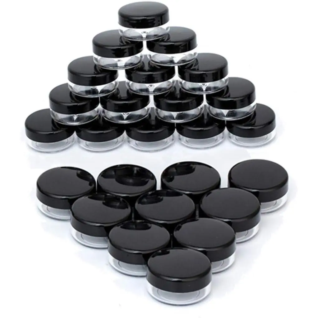 3 Gram Sample Containers with , 25 Count, Black Lid | Refillable Travel Size Containers with Labels, Lip Balm Containers for Smples, , Makeup