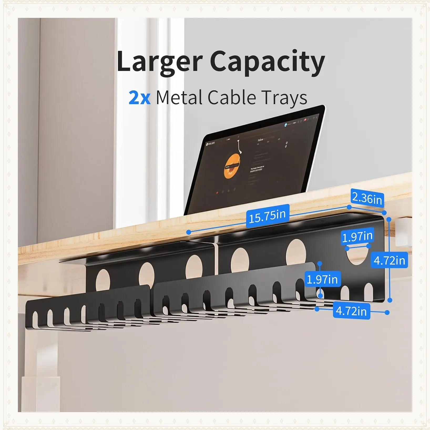 2 Pack Metal Under Desk Cable Management Tray with Accessories - U-Channel Cord Organizer Box for Office, Black, 15.75 InchesGift
