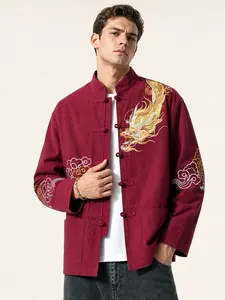 1. The men's stand-up collar jacket is versatile and suitable for all seasons. It features Chinese dragon embroidery and is a traditional Chinese men's costume. It is lightweight and breathable, making it perfect for daily commuting.