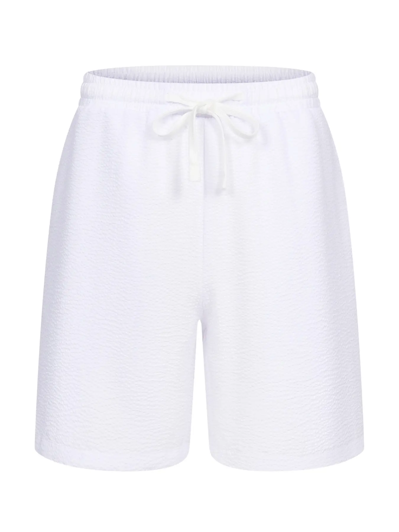 Solid Color Bubble Wrinkle Casual Shorts, Polyester Breathable Adjustable Drawstring Waist Five-Quarter Pants, All Seasons Everyday Wear