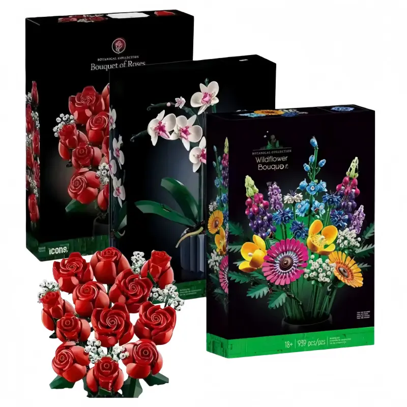 Valentine's Day Flower Bouquet Building Blocks, New Assembly Decorative Gift, Rose Festival Toy, Fashionable Brick Set