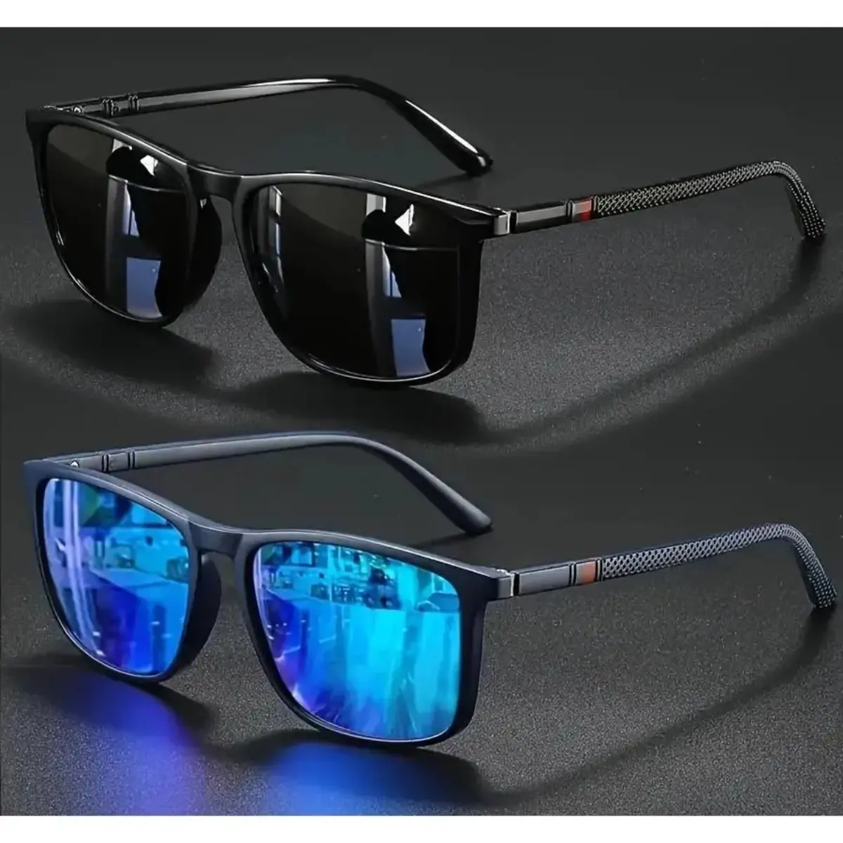 2 Pack Retro Square Sunglasses, Unisex Y2K Futuristic Frame Eyewear with Lightweight Design for Driving, Cycling, Travel, Outdoor Activities and Daily Wear