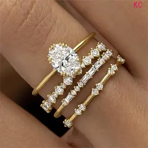 4Pcs Floral Zircon Inlaid Ring Set, Luxurious Finger Jewelry For European American Engagement And Anniversary Occasion Matching