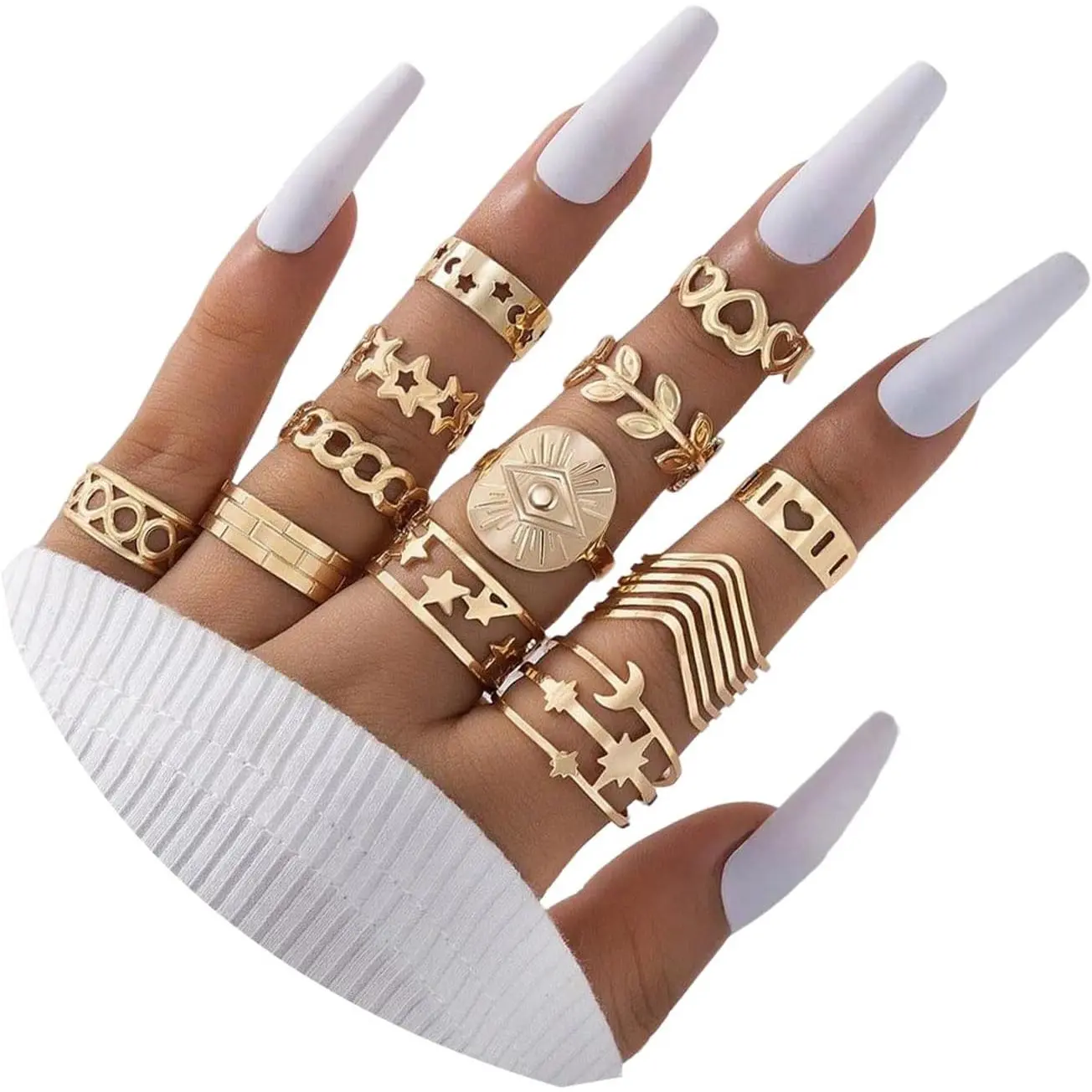 12 count Plate Stacking Rings Set for Women Heart Bowknot Hallow  Finger Ring Cute Butterfly Layered Prom Daily Wear Finger