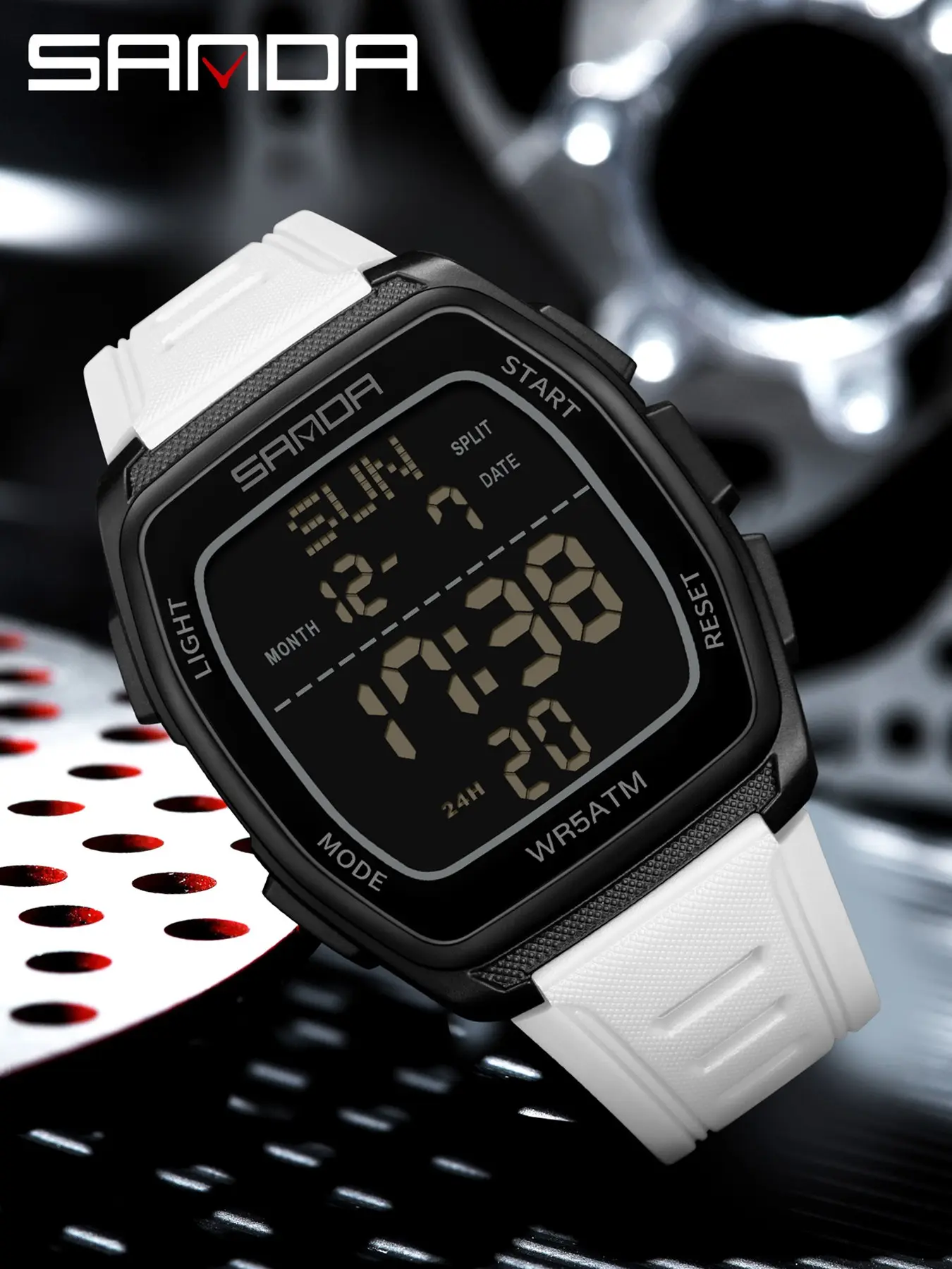 1Set SANDA 9080 SQUARE DIGITAL ELECTRONIC WATCH 5ATM WATERPROOF DUAL TIME ZONE/STOPWATCH/ALARM CLOCK LUMINOUS OUTDOOR SPORTS WATCH