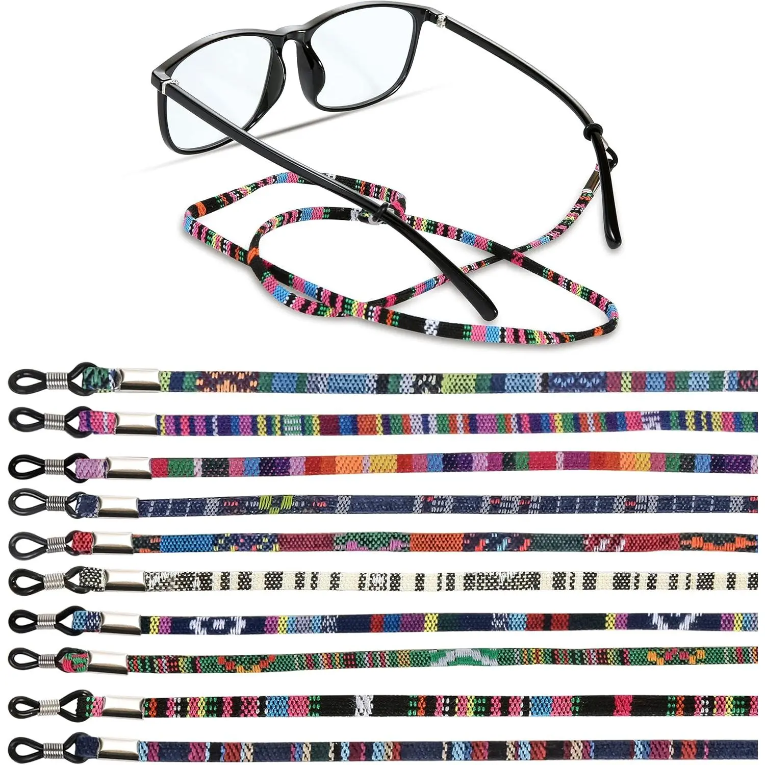 10-piece set of eyeglass straps, sunglasses straps, colorful sunglasses cords, high-quality eyeglass chains, fashionable sunglasses cords, suitable for women, mothers, girls