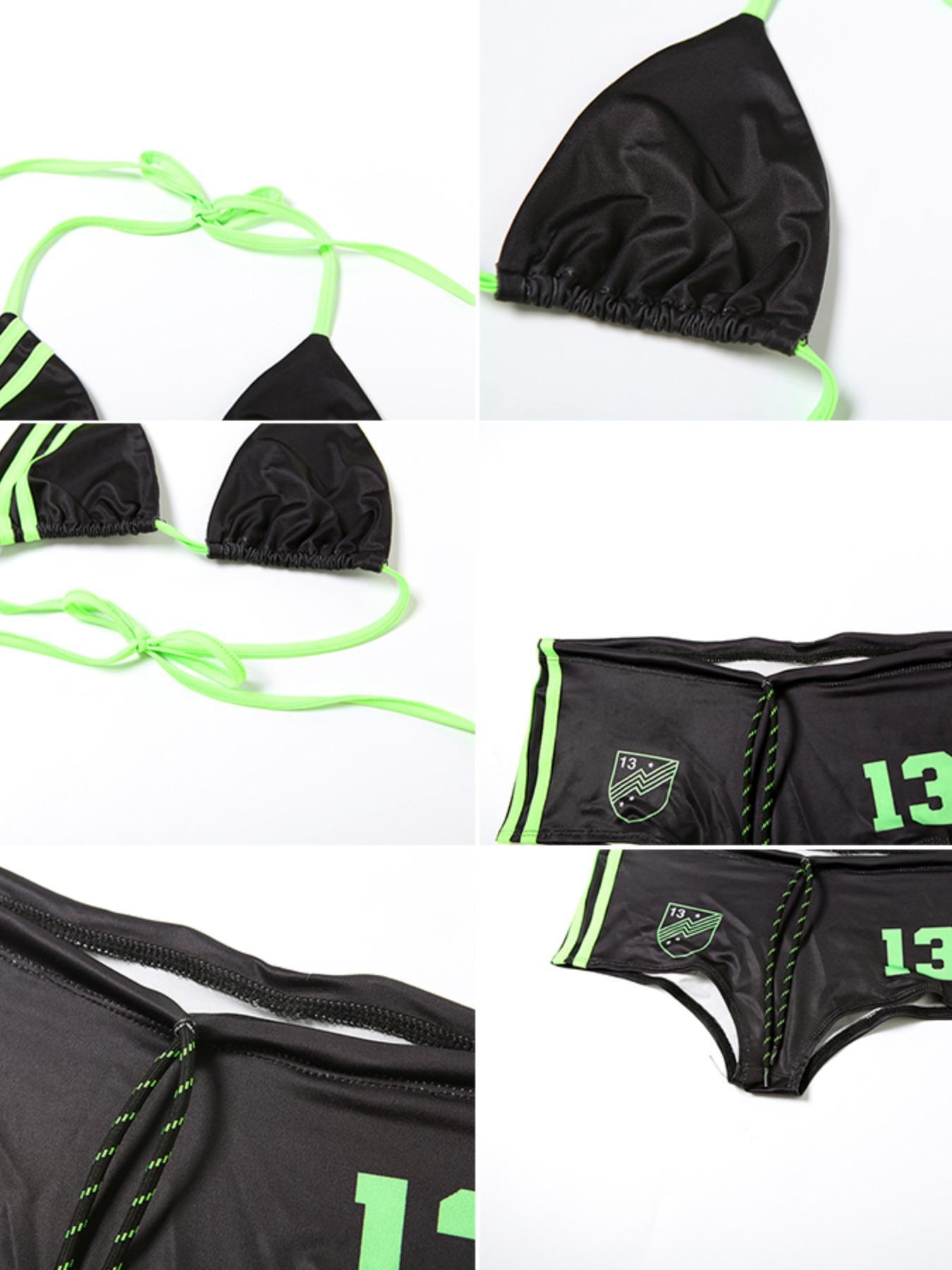 Women's Number Print Bikini Set, Casual Swim Bra & Swim Bottom Set, Ladies Swimsuit for Beach Holiday Vacation, Beach Bikinis, Summer Beach Bikini, Color Block Swimsuits