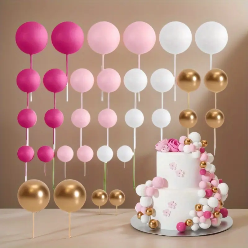32pcs Cake Topper Decorations Spherical Cupcake Insert Hats Mini Foam Decorated for Wedding Birthday Party Decoration Ornaments