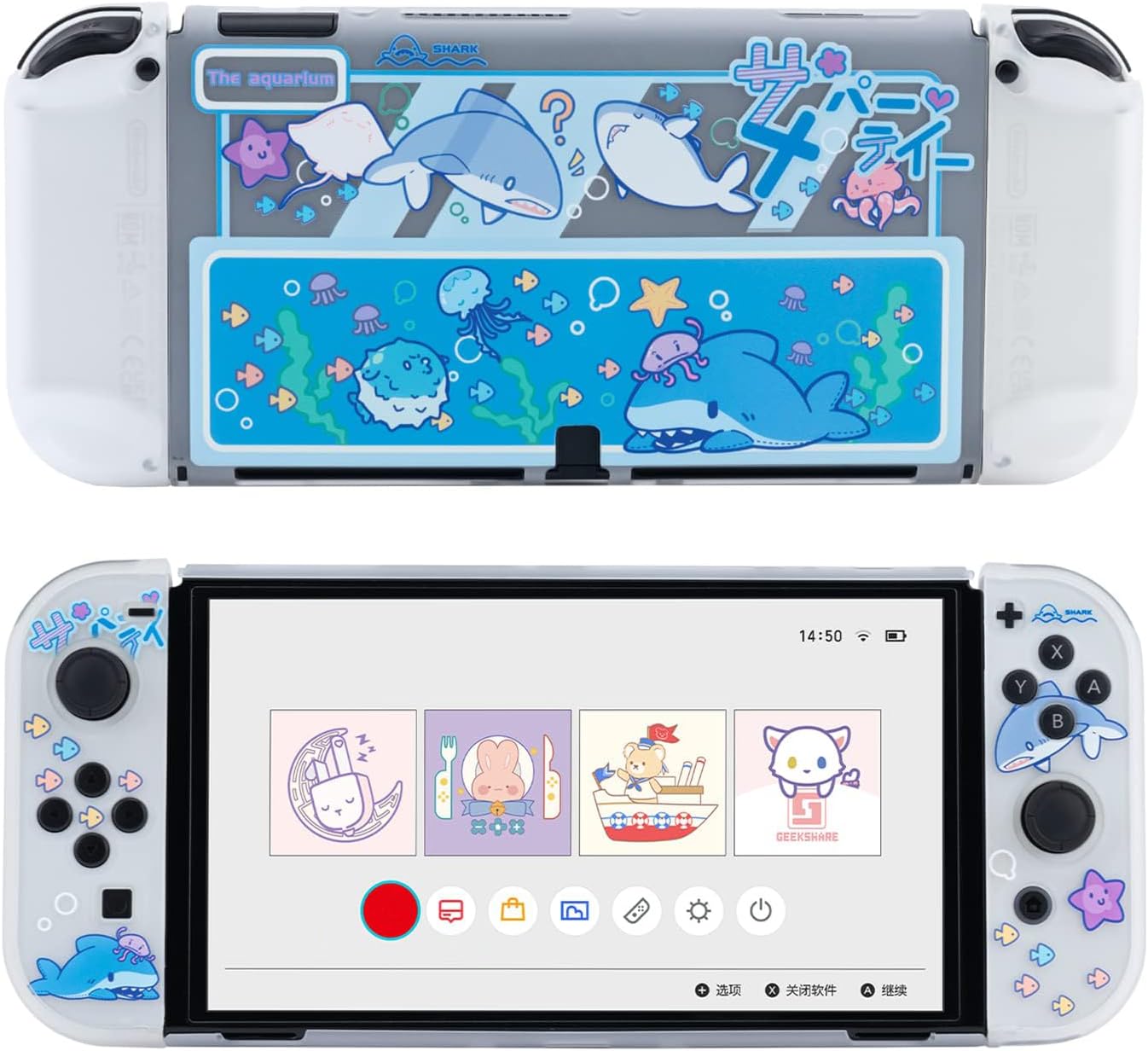 Z-PCS15 Protective Case Slim Cover Case Compatible with Standard Switch Only - Shock-Absorption and Anti-Scratch Cover Skin for Switch - Shark Party