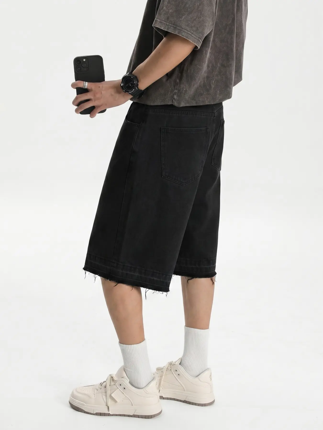 Y2K Street Style Oversized Loose-Fit Baggy Jeans, Cotton Lightweight Plain Surface Jean Shorts, Summer Fashion, Unlined, Slant Pocket Design, Trendy & Versatile