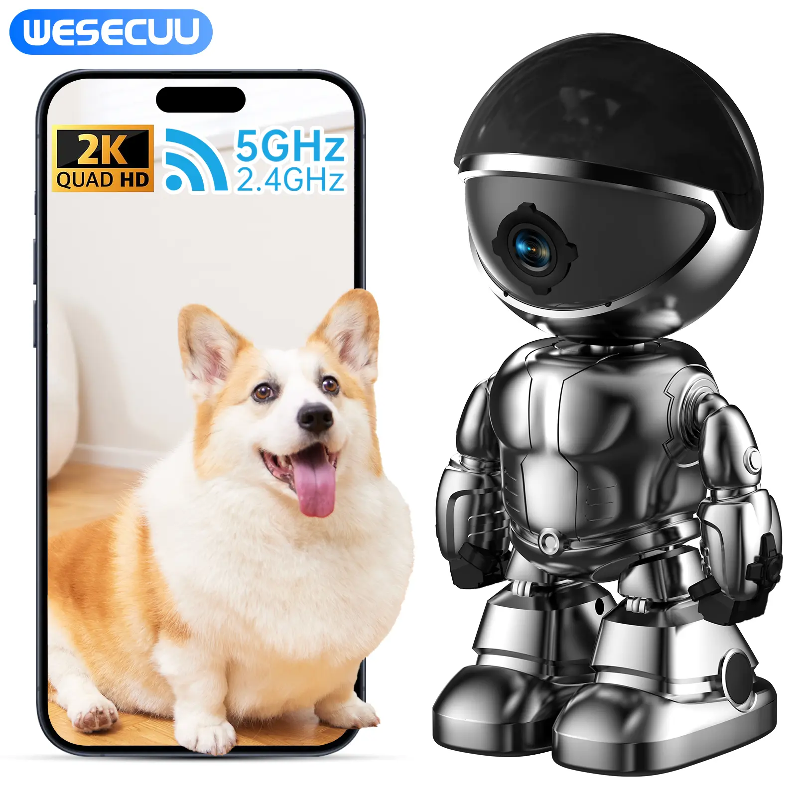 3MP Smart Robot WiFi IP Camera, HD Baby Monitor Remote Control Home Security CCTV Camera
