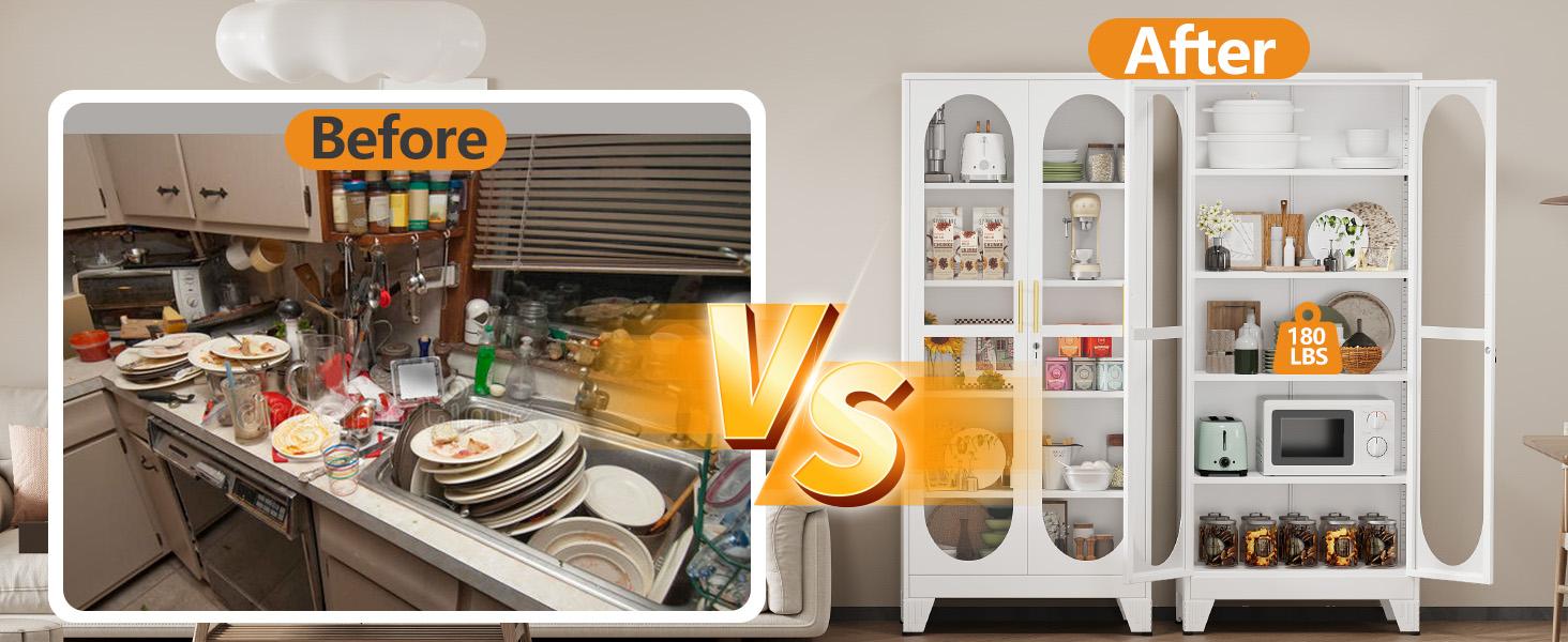 Tall Display Cabinet with Glass Door 61"  71"  75" , 5 Tier Metal Curio Cabinet with 4 Adjustable Shelves, Locking Glass Display Case for Collectibles, Showcase Storage Cabinets for Showroom Clinic, White