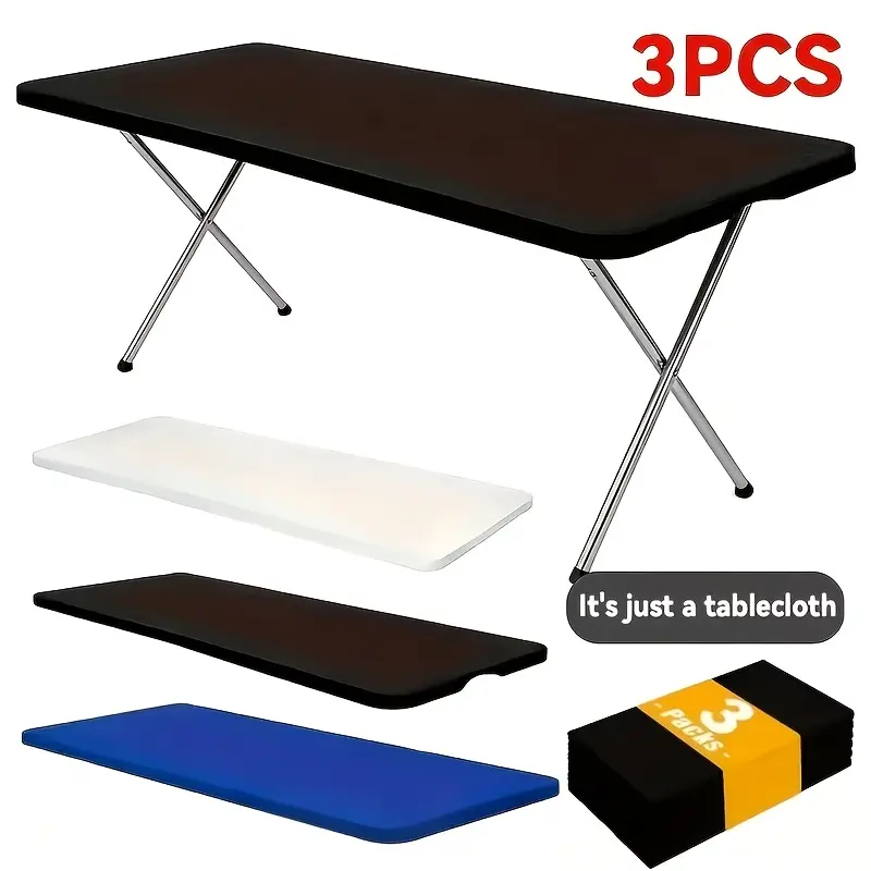 3/6/9/12pcs 6Ft Stretchable Rectangle Table Covers, Washable Elastic Polyester Spandex Blend Tablecloth Protector, Easy Clean for Camping Indoor Outdoor Parties Picnics Weddings Graduations Valentine's Day