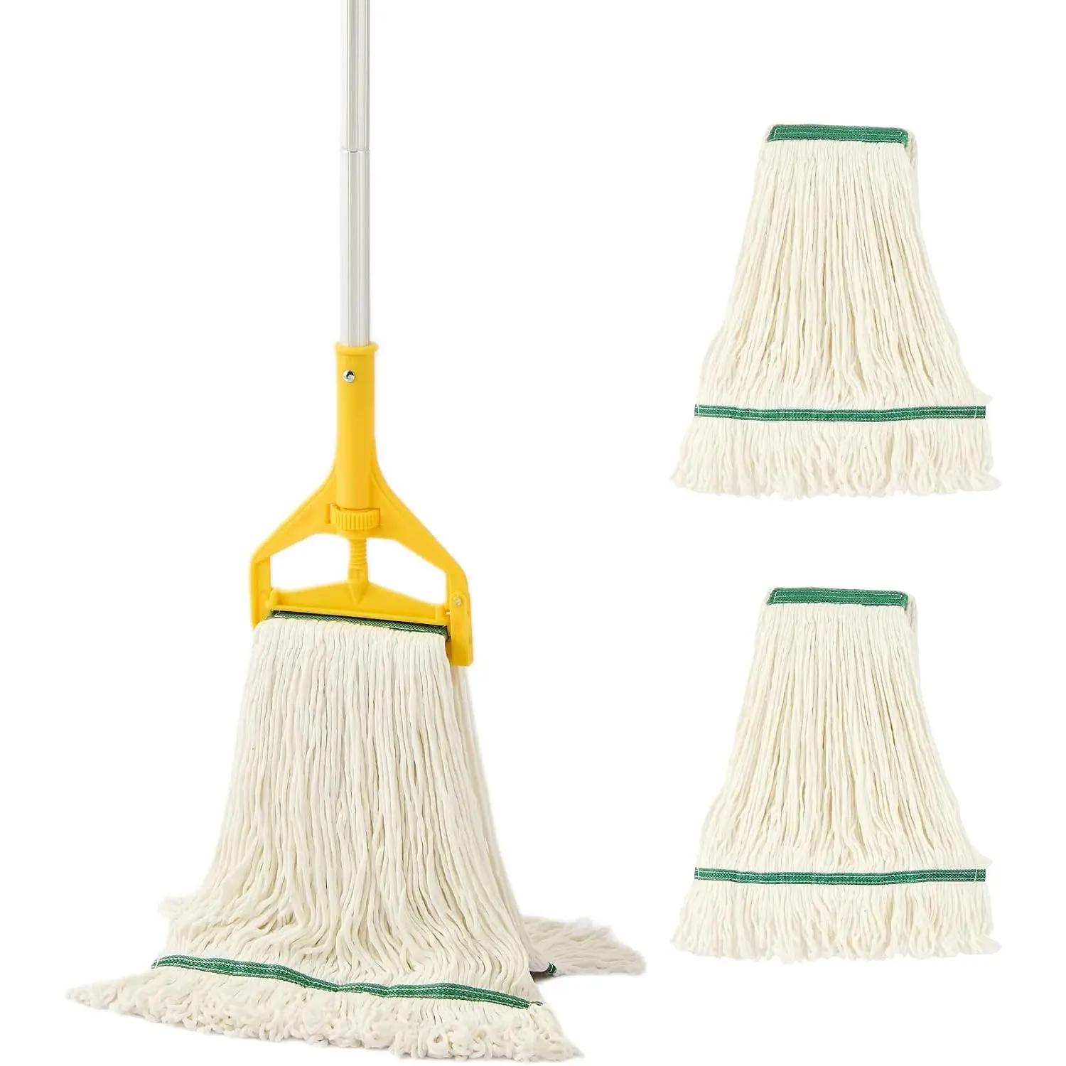 Commercial Industrial Mop with 59" Long Handle & 3  Mop Heads | Heavy Duty  Wet Mop, Large Looped String Mop for Floor Cleaning, Professional Janitor Mop for  Office Warehouse