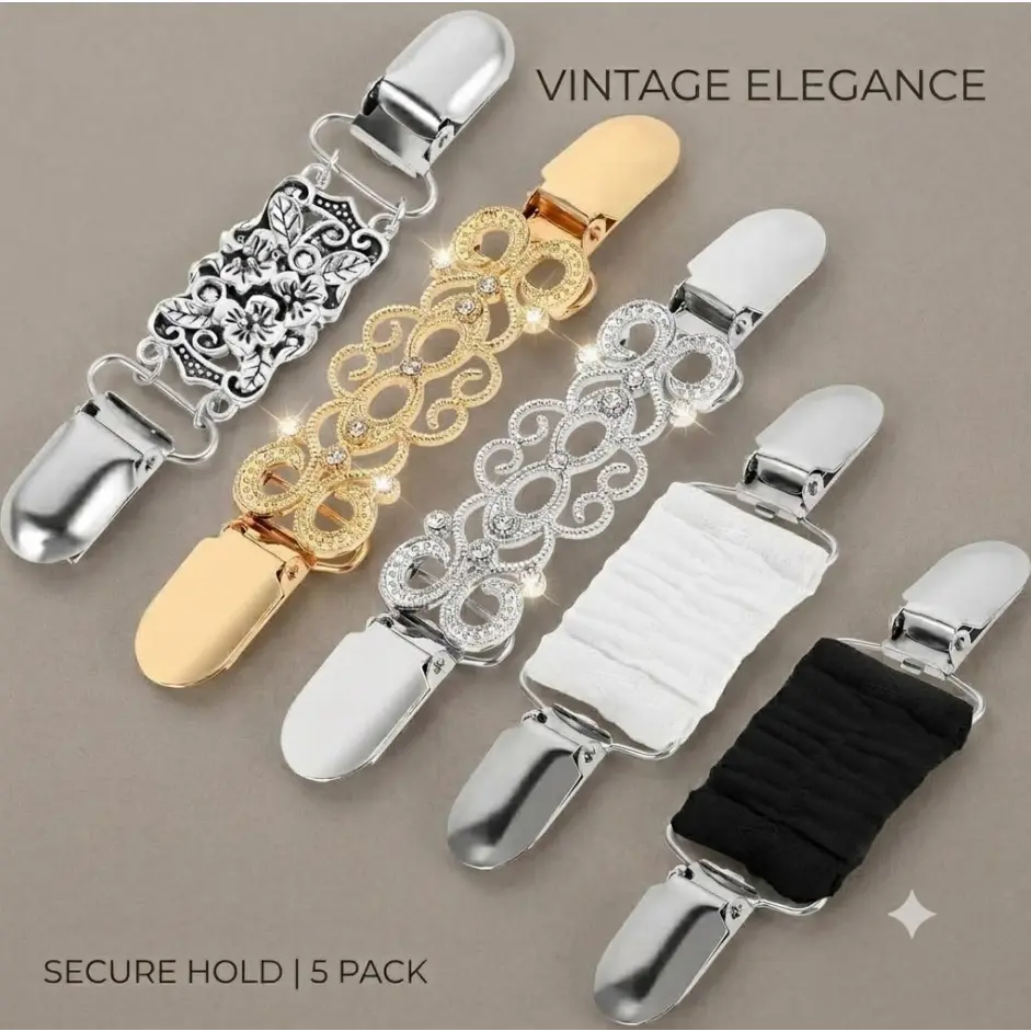 Retro Five Pcs Cinch Clips Set Vintage Shirt Clip and Waist Cincher for Cardigan Sweater Shawl