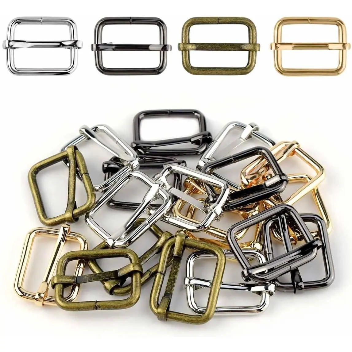20 Pack Metal Roller Buckle Ring 1 Inch Multi-Purpose Webbing Slider for Strap Belts Rectangle Adjuster