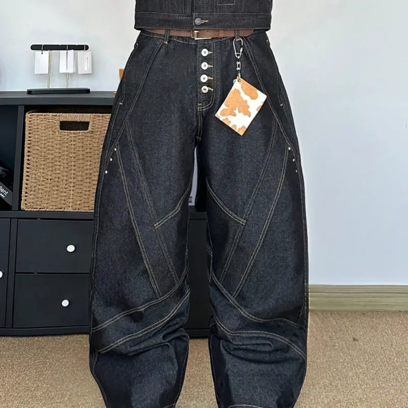 Men's Vintage Washed Denim Jeans, Loose Fit Straight Leg Jeans, Vintage Inspired Jeans, Streetwear Fashion, All Seasons, Casual Daily Wear, No Belt Included