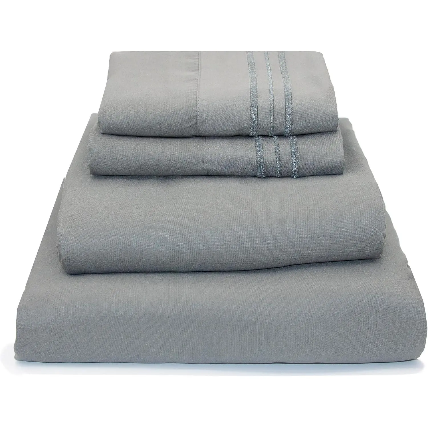 Size Sheets Set - 4- Soft Microfiber Sheets Set with Flat  Fitted Sheets and 2 Pillowcases - Deep Pockets, Wrinkle Resistant, and Oeko-TEX Certified (Gray, )
