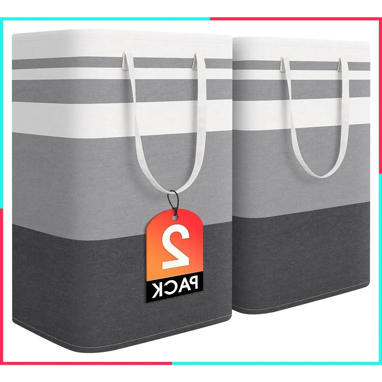 2 Pack Large Laundry Baskets, Laundry Hampers Bags (Grey, 75L x2)