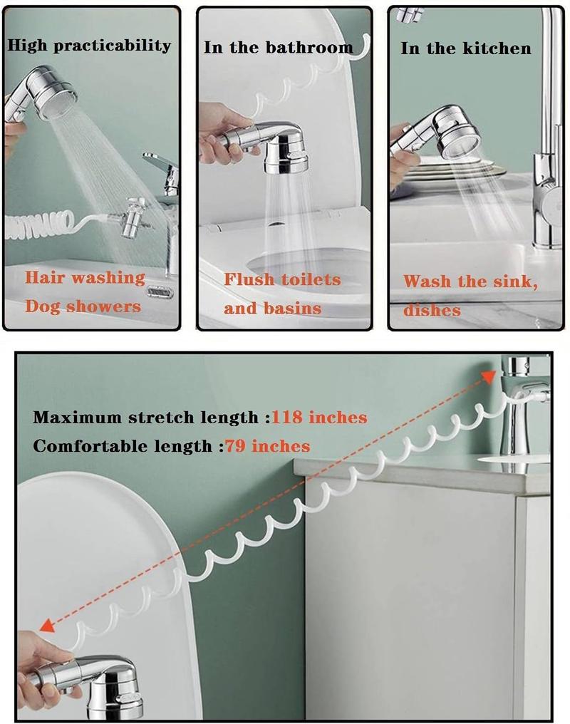 Sink Faucet Hose Sprayer Attachment handheld Sink Sprayer with ON/Off & 7 Adapters Extension Shampoo Hose Shower  for Hair Washing  Bath Pet Rinse (6.5ft  Sink Shower Set)