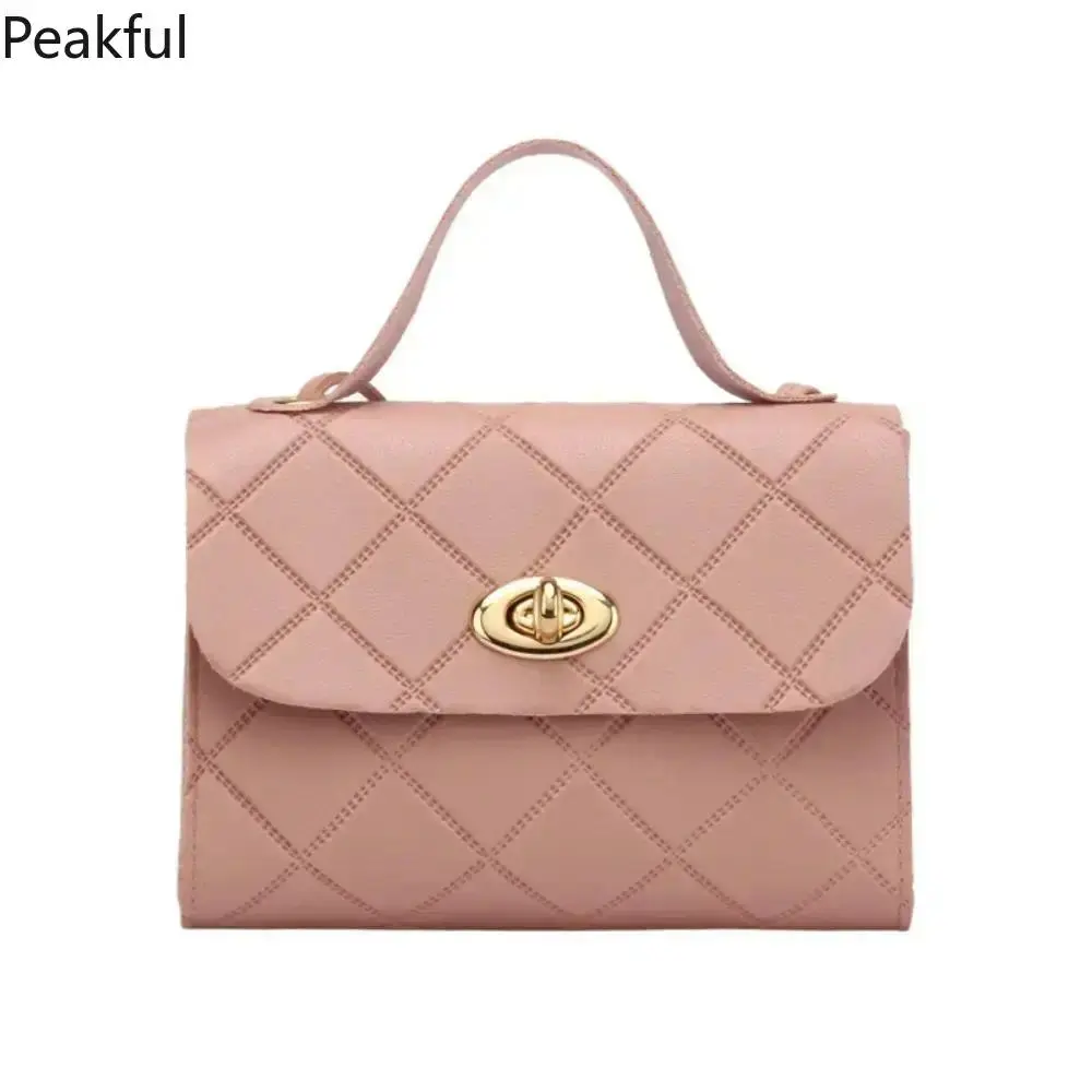 Quilted Faux Leather Crossbody Bag for Women, Mini Square Purse Shoulder Bag with a Twist Lock and Slim Strap, Casual Shoulder Purse, Fashionable Purse