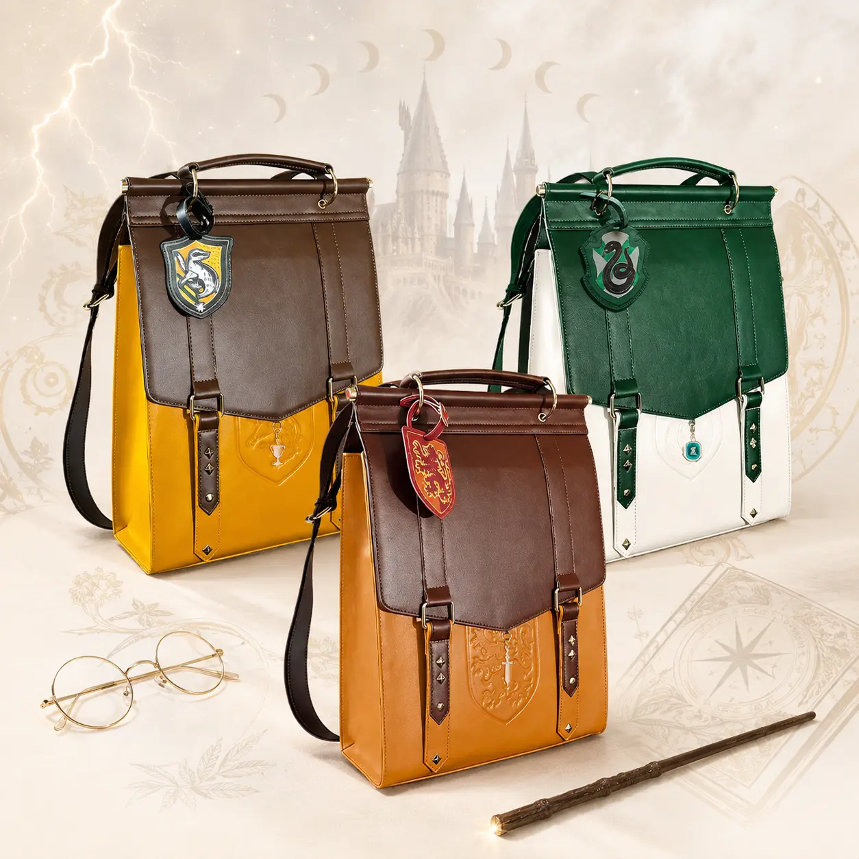 Harry Potter Slytherin Backpack, Green & Ivory Structured Flap School Backpack, Adjustable Shoulder Straps, Top Handle Bookbag for Teens & Adults, College, Commute, Cosplay & Fan Gift，bookbag,school backpack, multiple style,casual daypack backpack,Clear