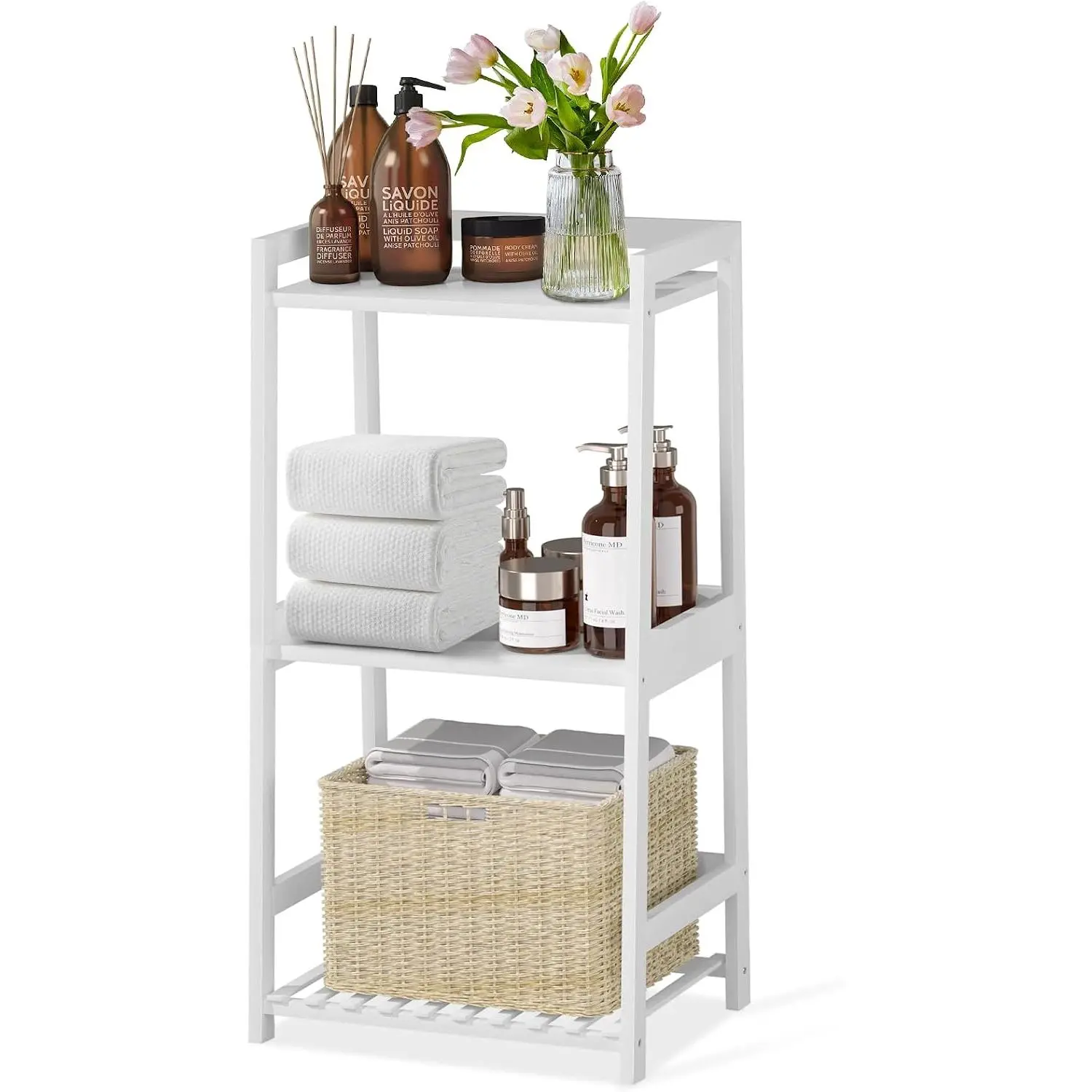 3 Tier  Bathroom Shelves, Ladder Shelf for Storage, Rustic  Organizer, Space-Saving Design, Stylish Display Nightstand, Stylish Storage Solution for , Living Room, Kitchen