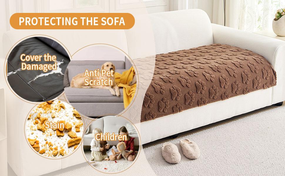 Waterproof Couch Cover for Dogs Washable,Fuzzy Pet Couch Covers for Sofa,Thick Soft Dog Mat Non-Slip Couch Covers for 3 Cushion Couch Sofa Pet Friendly (White, 35x82(1pc))