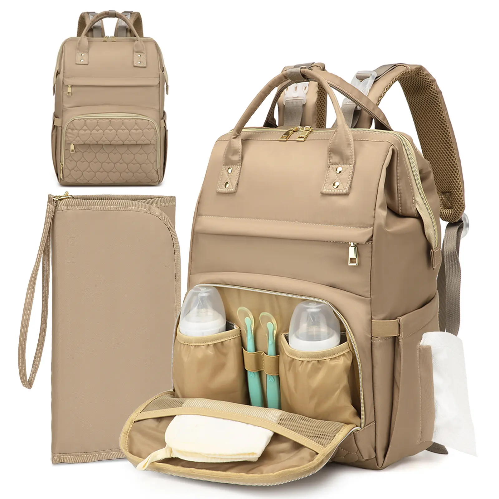 Baby Diaper Bag Backpack with Detachable Diaper Compartment, Insulated Bottle Pockets, Large Capacity Nappy Bag Organizer for Baby Clothes Wipes, Multifunctional Travel Baby Bag for Parents