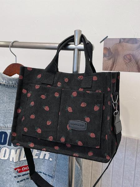 Women's Strawberry Pattern Tote Bag & Purse, Casual Versatile Shoulder Bag & Coin Purse, Trendy High-quality Daily Commuting Bag, Fashionable Bag, Fashionable Patterned Bag