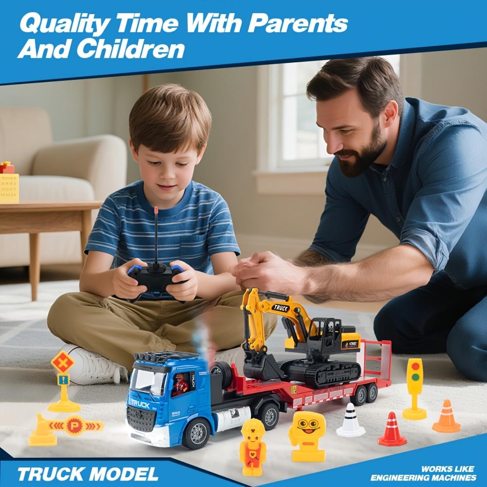RC semi-trailer truck toy, with excavator set, suitable for boys, battery-powered, USB rechargeable