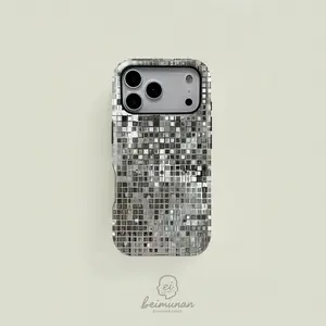 Silver-gray mosaic pattern, durable 2-in-1 protective case, MagSafe compatible, suitable for iPhone 17/16/15/14/13/12/11 Pro Max/Plus/Pro, simple and stylish phone case, perfect birthday gift.